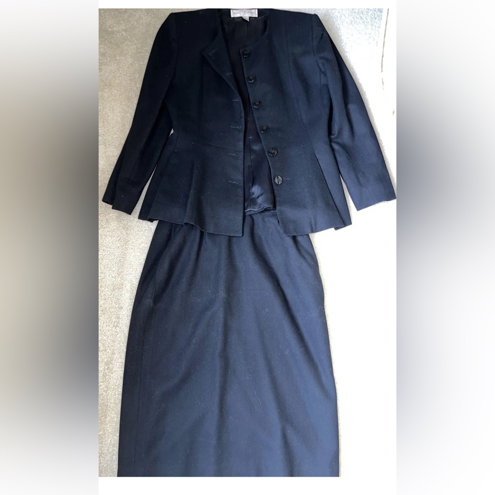 Vintage Bert Newman Wool Skirt Suit Black Womens Size 12